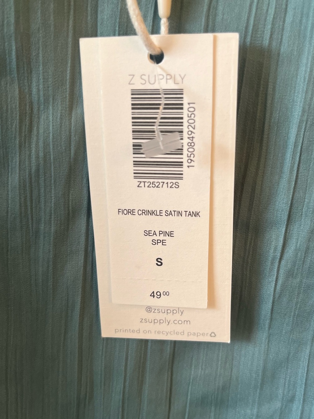 NWT Z Supply Fiore Satin Crop Tank | Size Small | Sea Pine - Picture 8 of 12
